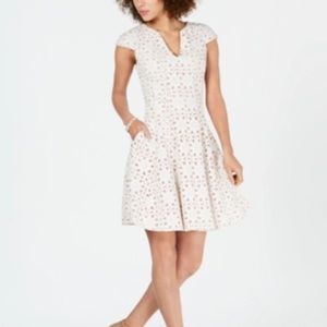 Nude and White lace cutout dress